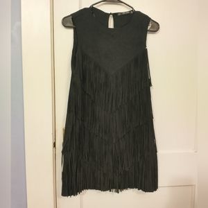 Cute black fringe dress from Zara, faux suede